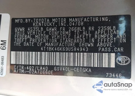 2009 Toyota Camry Xle V6 из США, поврежденный, VIN 4T1BK46K69U584943